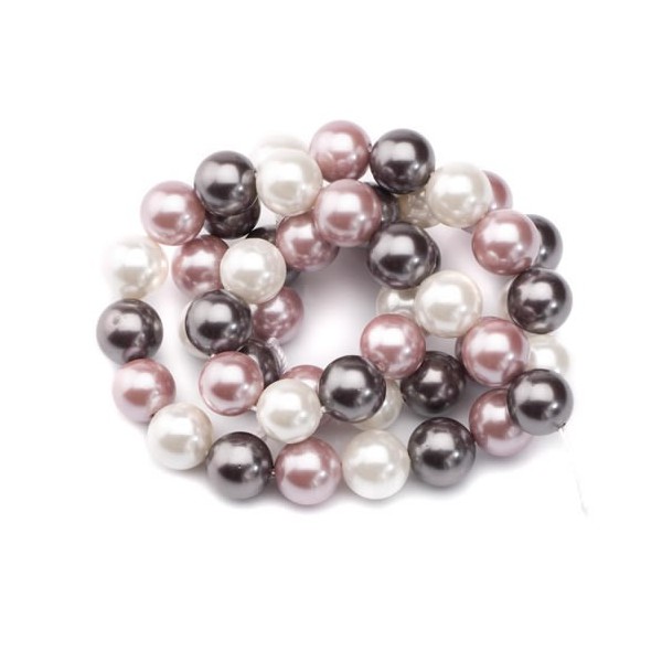 Perles rondes nacrées gris/blanc/rose, 8mm, +/-48pcs