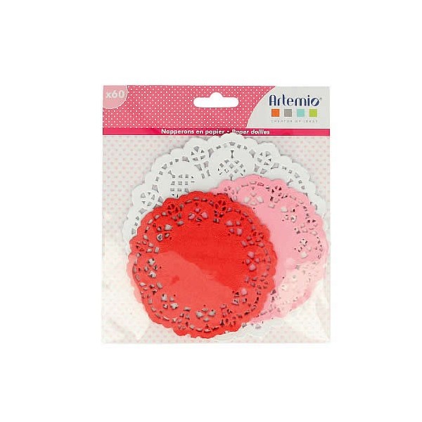 Lace paper, white/red/rose