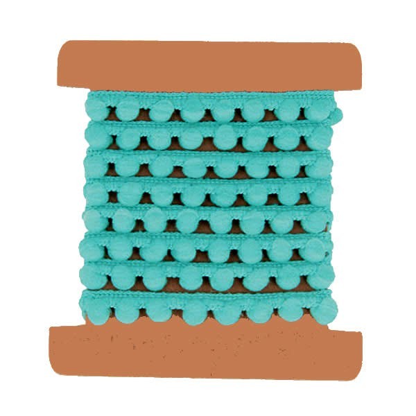 Ruban pompons turquoise, 1m