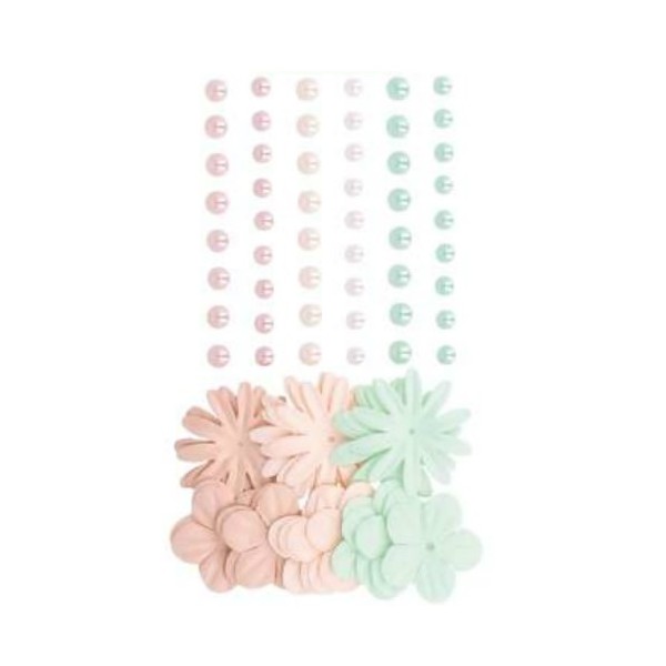 Demi-perles nacrées et fleurs en papier Secret Garden