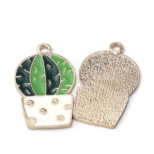 Enamel hanging cactus 28mm x 17mm, 5 Pcs