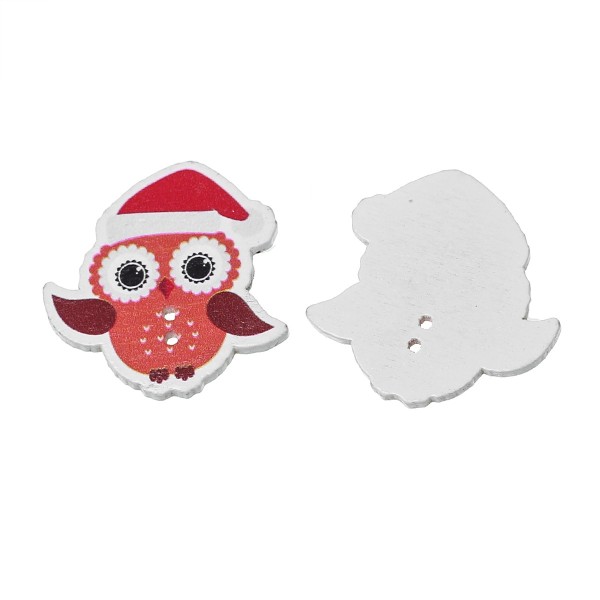 Buttons Owl Christmas 35x35mm, 5 pcs