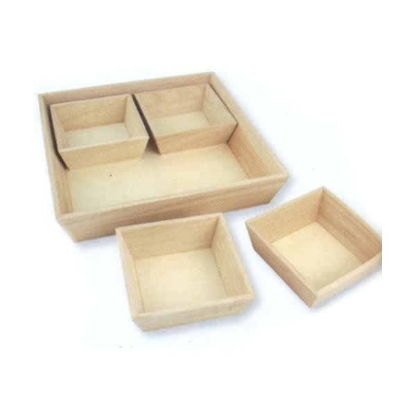 Wooden Tray with 4 boxes