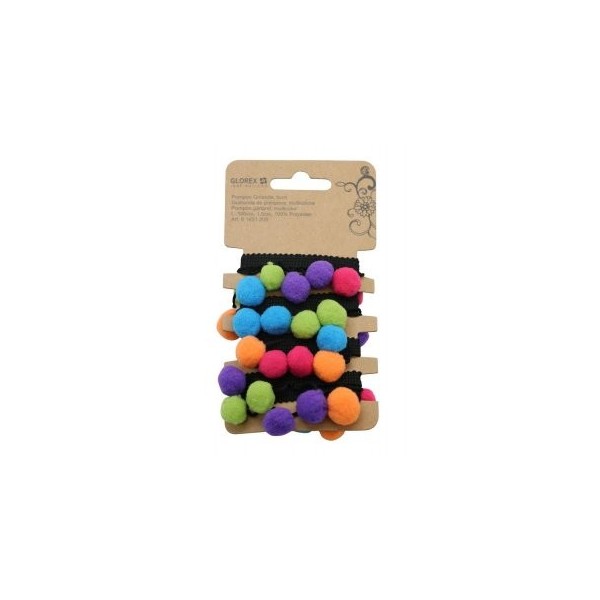 Ruban pompons noir/multicolore, 1m