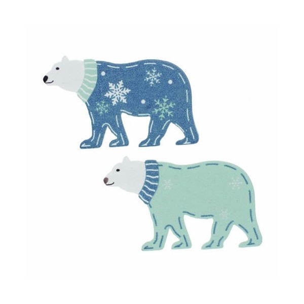 Wooden bear, blue, 4.2x2.4x0.1cm, 6 pcs