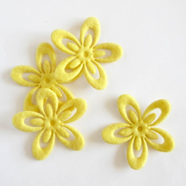 Fleurs en feutre, 52mm, jaune, 4 pcs