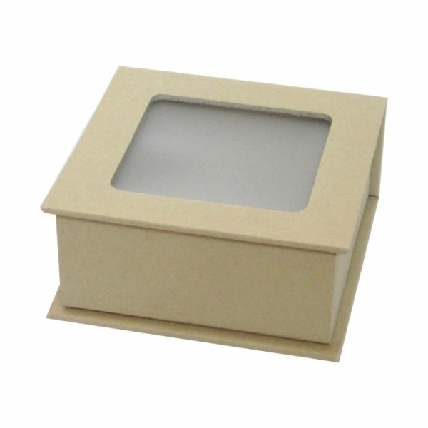 Boîte en papier mâché avec fenêtre 145x145x65mm