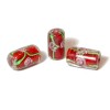 Perle artisanale d'Inde, en verre, 15x8mm, cylindre, rouge, 1 pce