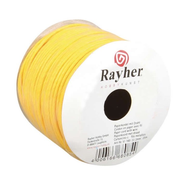 Paper wrap with wire, 2mm/25m, yellow