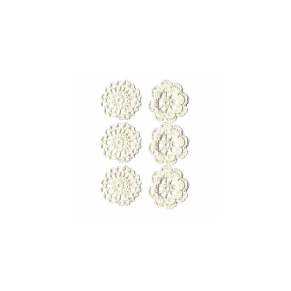 Fleurs crochetées blanc, 4cm, 6 pcs