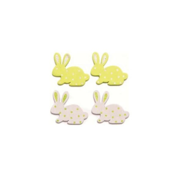 Wooden rabbits, white/green, 3cm, 9 pcs
