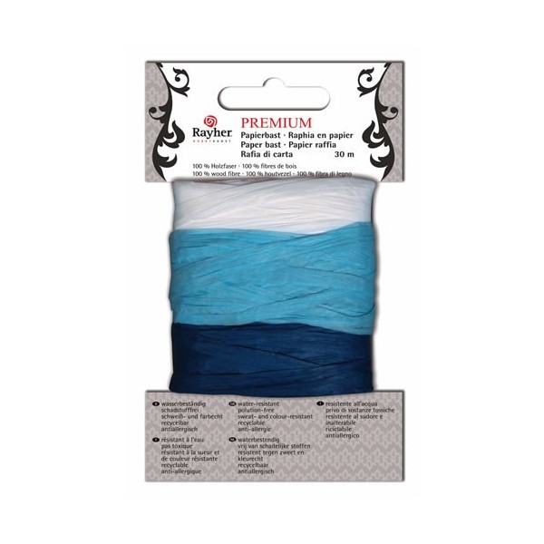 Paper raffia, 30m, blue/sky blue