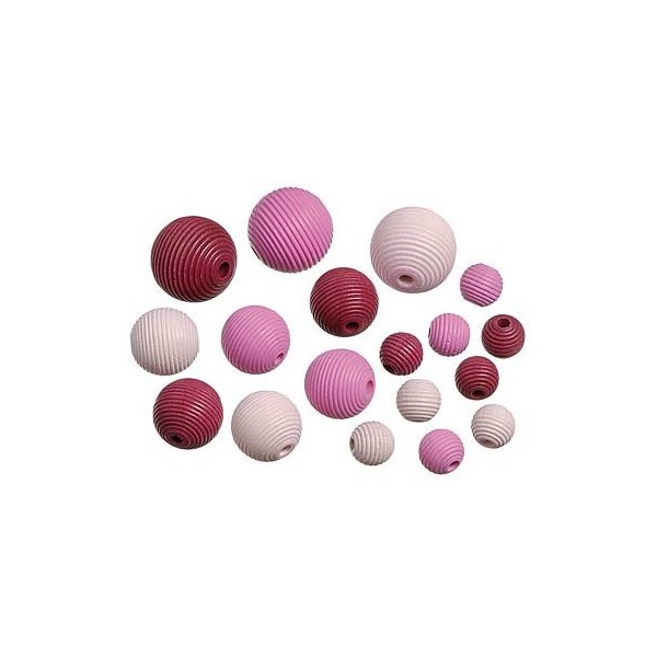 Perles en bois, mix pink, 10-20mm, 22 pièces