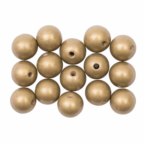 Bolas de madera perf., oro, 15mm, 15 pz