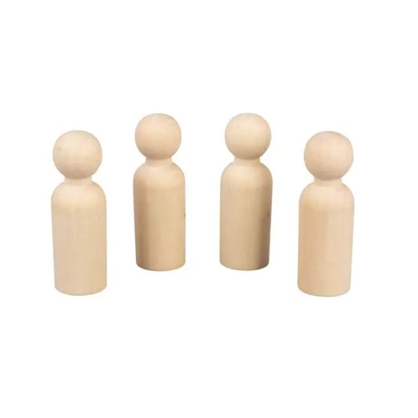 Figurine en bois brut forme cylindrique, 25x77mm, 4 pcs