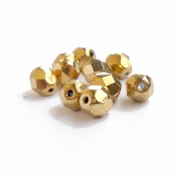 Glasschliff-Perlen 6mm, gold, 10 Stk