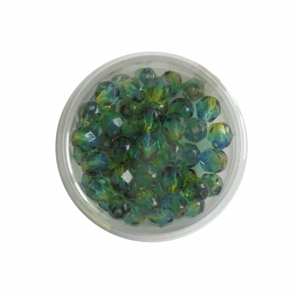 Glasschliff-Perlen 6mm, blau-gelb, 50 Stk