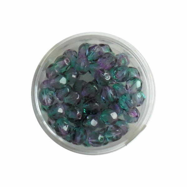 Glasschliff-Perlen 6mm, violett-blau-grün, 50 Stk