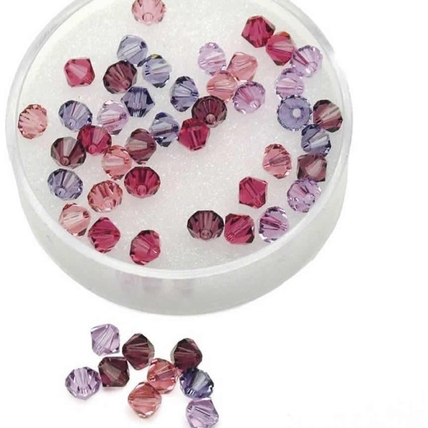 Swarovski 4mm, 50 pièces, tons rouge-rose