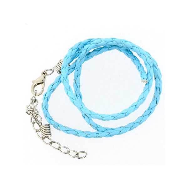 Artificial leather choker with clasp, blue 45cm