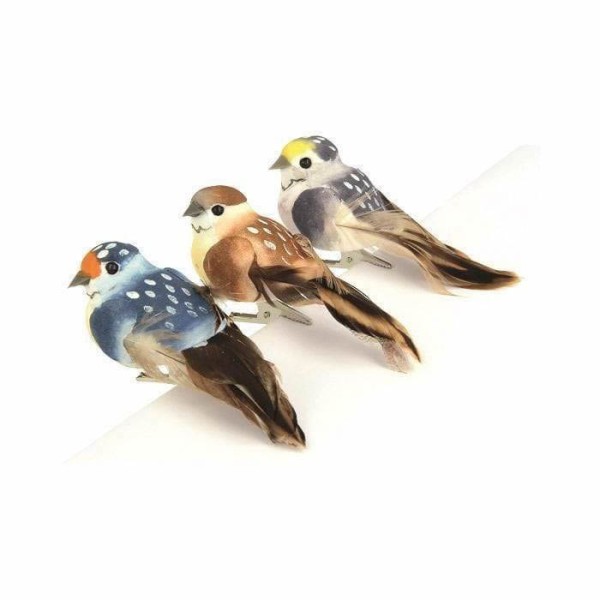 Set de 3 oiseaux décoratifs avec clip, 8cm