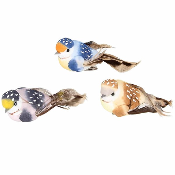 Set de 3 oiseaux décoratifs avec clip, 8cm