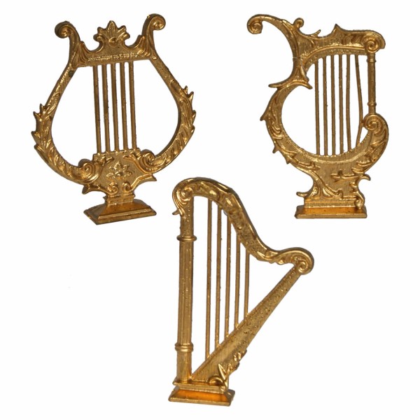 Instrumentos musicales oro, 9cm, 3 unidades