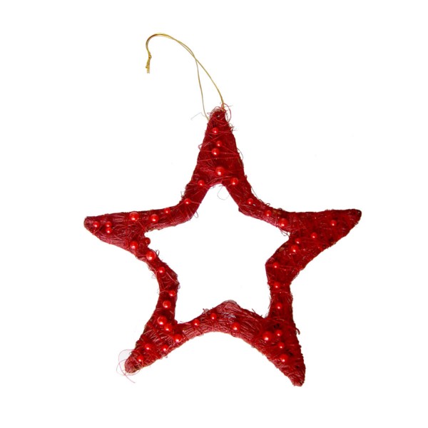 Star with beads, red, 18cm