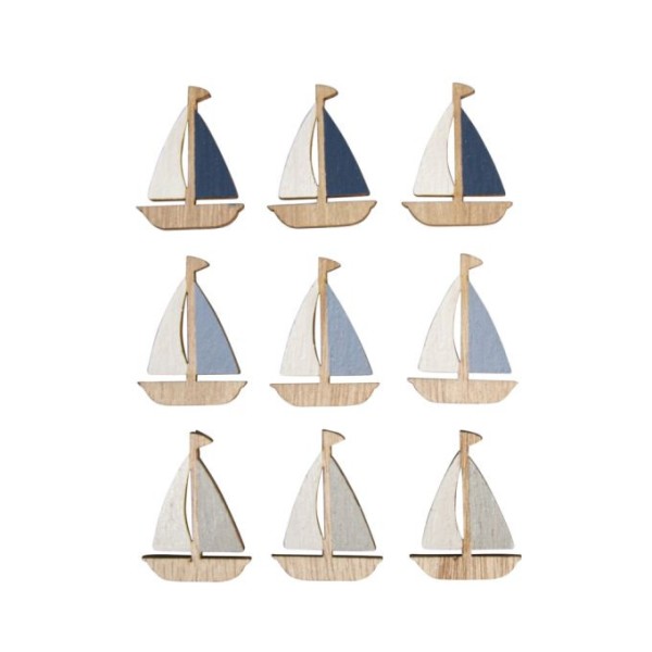 Wooden shapes ship, 3x4cm, 9 pcs