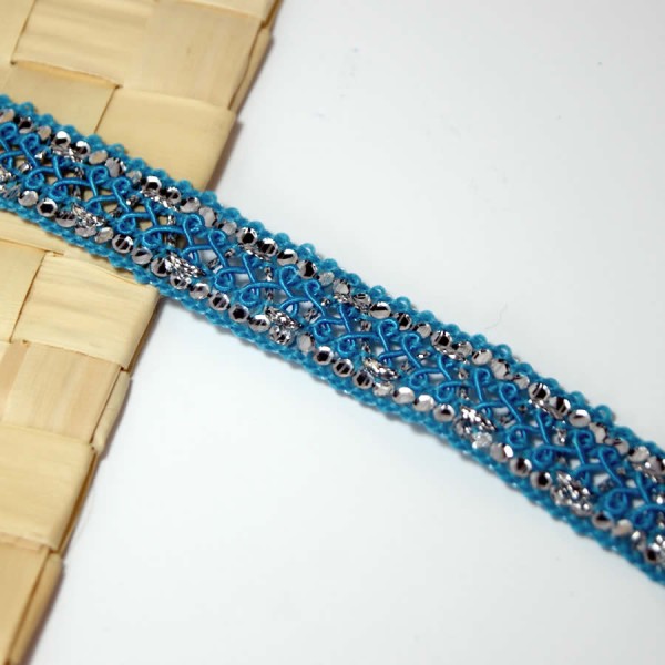 Galon de passementerie avec strass, bleu, 15mm/2m