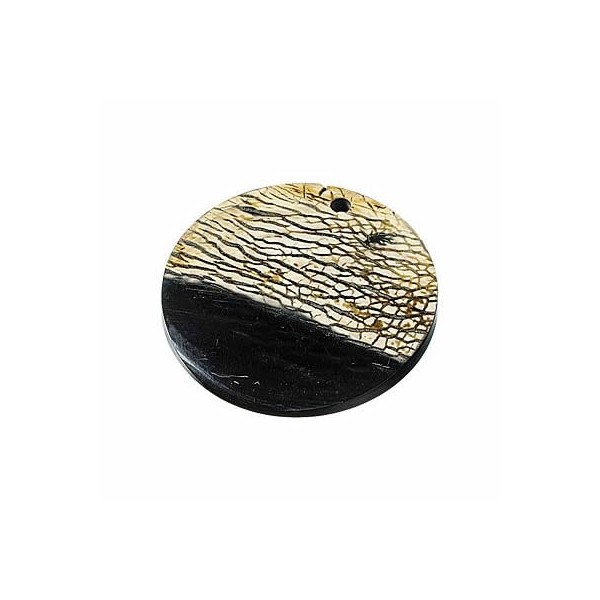 Pendentif en corne "Disque", beige-noir, Ø60mm