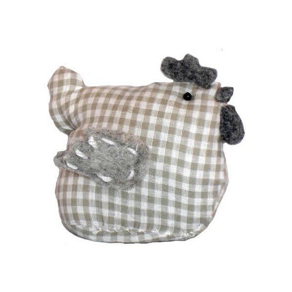 Poule en tissy vichy, 11x6x9cm, gris