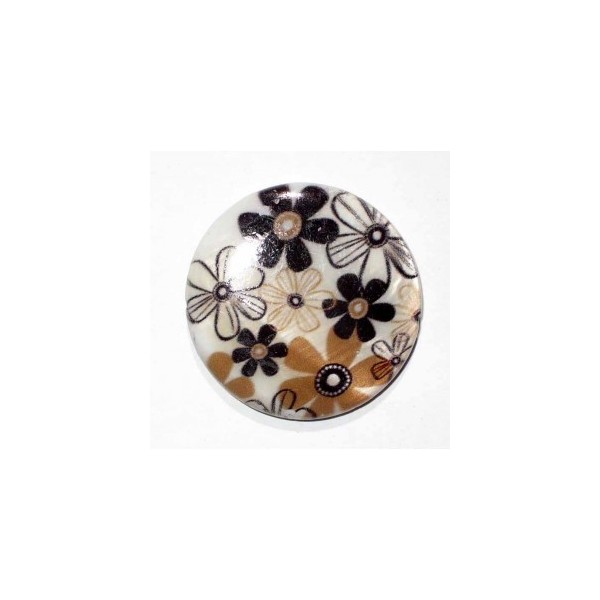 Puck-shaped bead 30mm, brown flowers