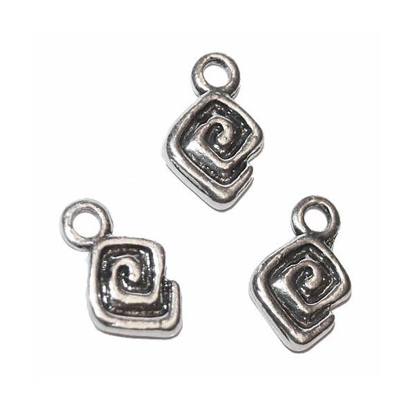 Pendentif carré/spirale, 15x10mm, 4 pcs