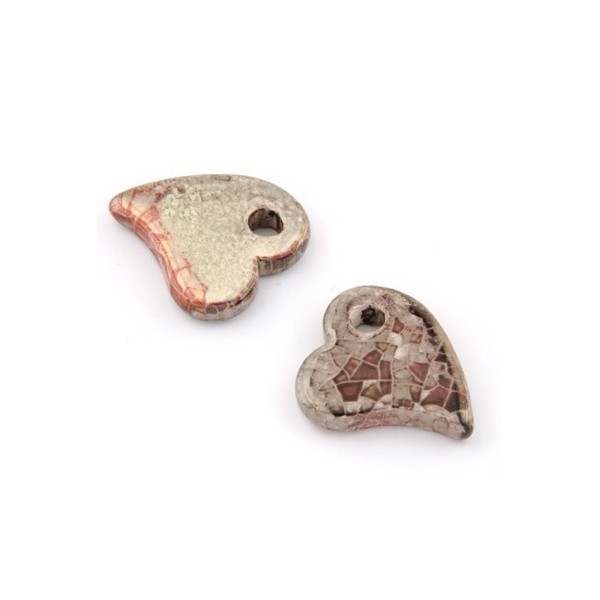 Hanging ceramic hearts, 20mm, pink, 4 pces