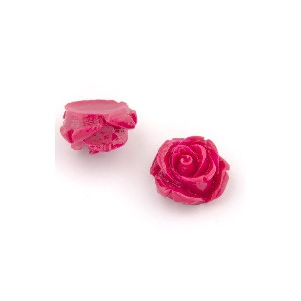 Resin roses, 15mm, pink, 5 pcs