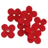 Felt flowers with eyelet, 35mm, red, 12pcs