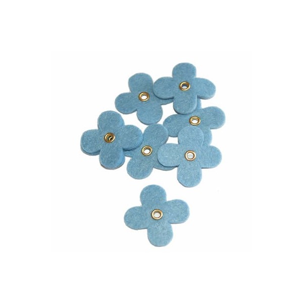 Fleurs en feutre bleu, avec oeillet, 35mm, 12 pcs