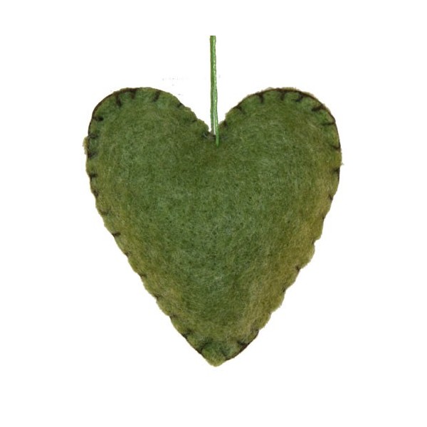 Coeur en feutrine vert 9x10x3cm