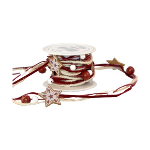 Stars garland with cord and pearls, 2m, dark red