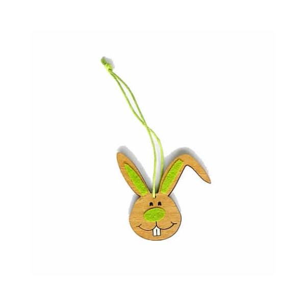 Wood/felt hanger "rabbit head", green/brown, 5cm, 4 pcs
