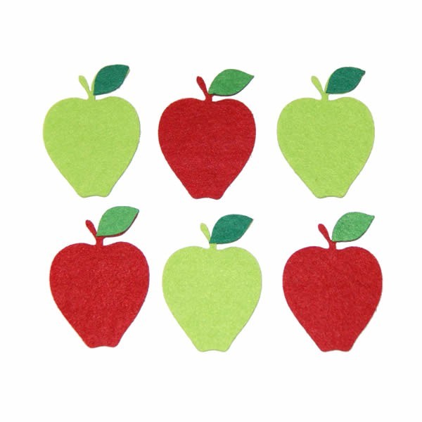 Pommes en feutre, rouge/vert, 4.5cm, 6 pcs
