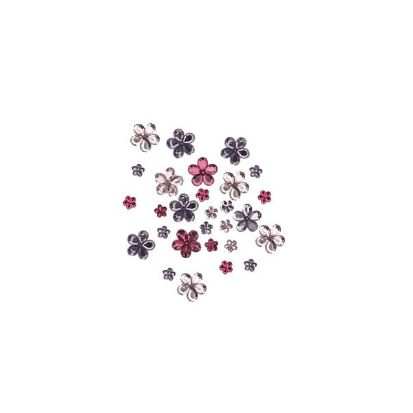 Strass flores rosa/violeta, 60 pz