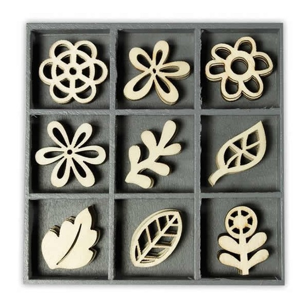 Wooden elements : flowers and leaves
