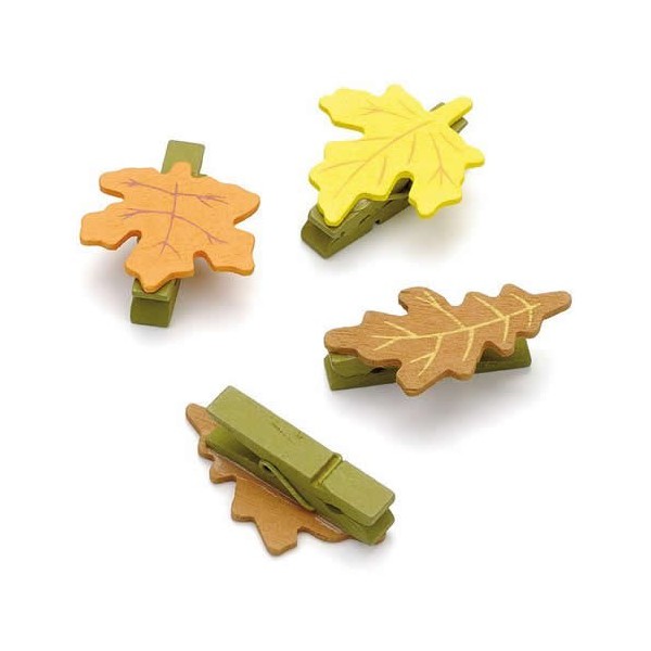 Feuilles montées sur pincette, 4cm, 9 pcs