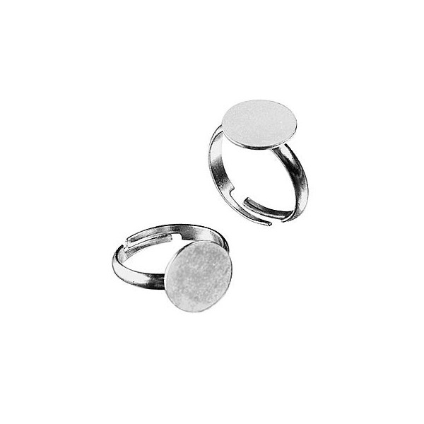 Ring with plate, 12mm, colour : silver, 2 pces