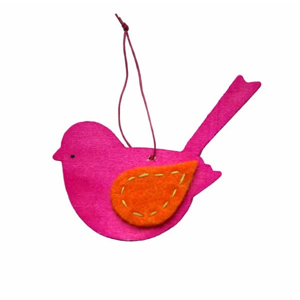 Oiseau en bois avec attache, 12cm, rose