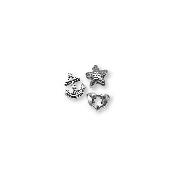 Charms Mer, 1cm, couleur argent, 3 pcs