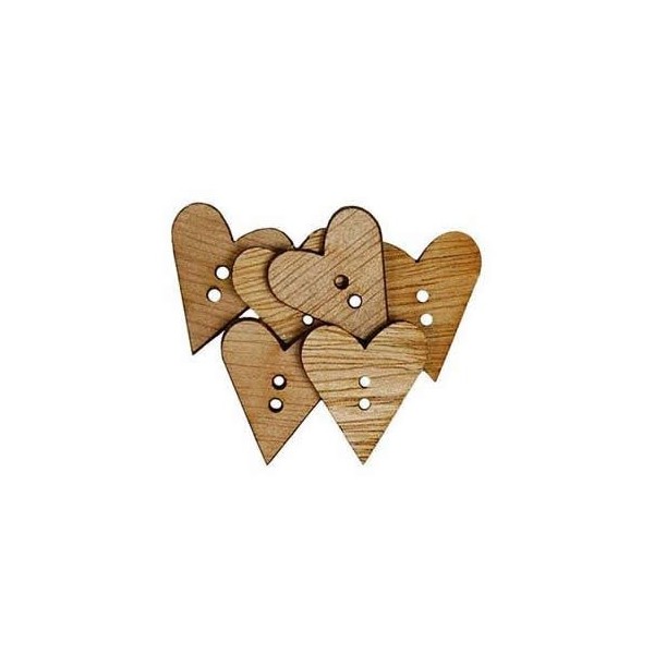 Boutons en bois, coeur 22mm, 6 pcs