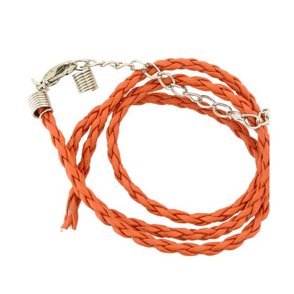 Artificial leather choker with clasp, orange 45cm
